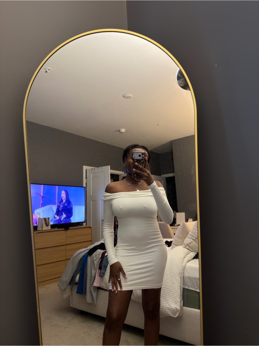 White Fox Boutique Off-Shoulder White Bodycon Mini Dress